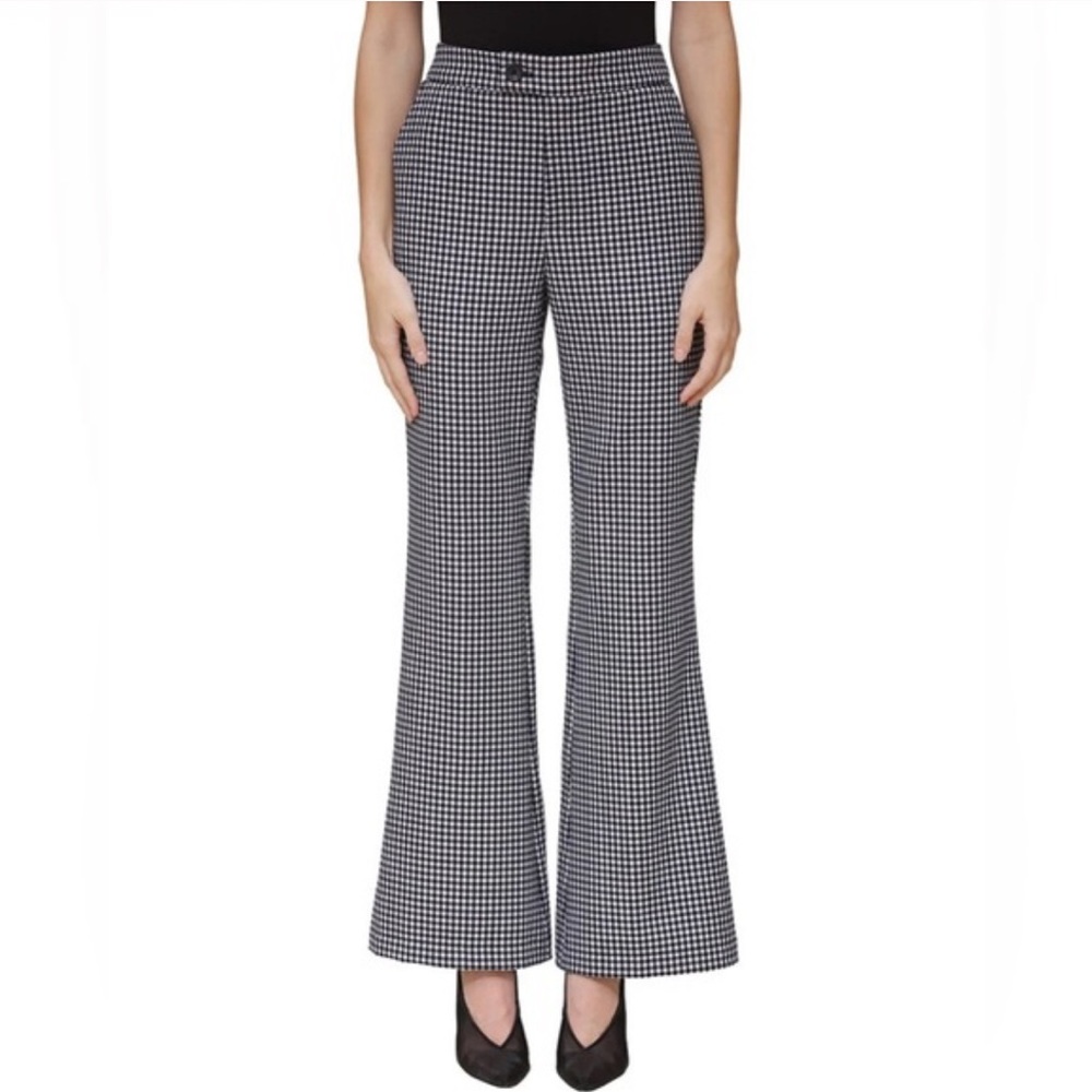 Houndstooth Flared Women's Pants - Black & White